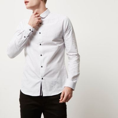 White polka dot slim fit smart shirt